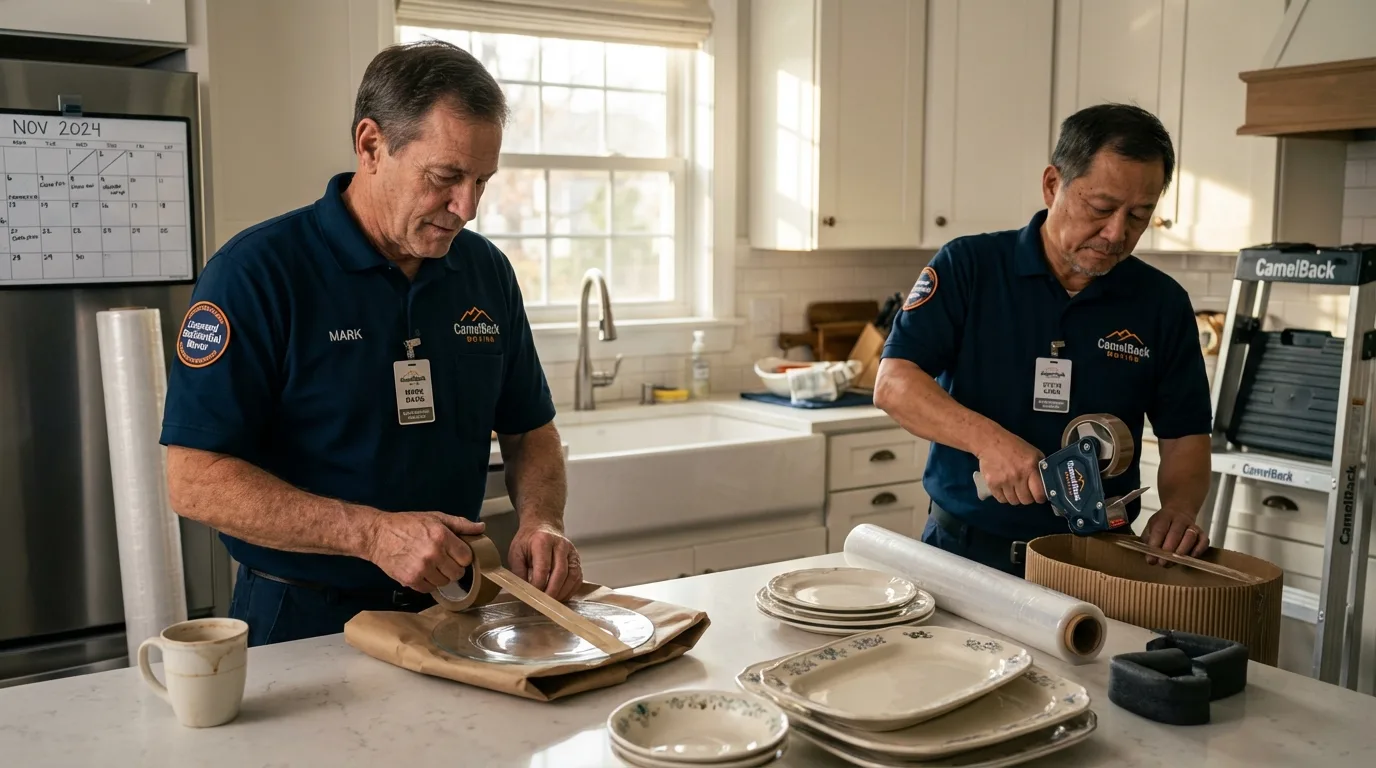 Professional crew packing kitchen dishware in Pawnee, IL